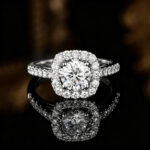 14K Solid Gold Lab-Grown Diamond Engagement Ring, Cushion Halo Pave Band