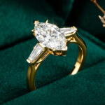 Marquise Cut Three Stone Engagement Ring with Baguette Side Lab Grown Diamond14K Gold