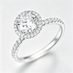 14K Solid Gold Round Cut Lab Grown Diamond Ring, Halo Pave Engagement Wedding Band For Women