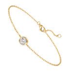 14K Solid Yellow Gold Bezel Set Lab Grown Diamond Bracelet, 0.51ct Round Cut Dainty Chain Bracelet for Women