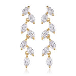 14K Solid Yellow Gold Marquise Cut Lab Grown Diamond Drop Earrings, 1.496ct Total Linear Leaf Dangle Earrings for Women