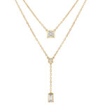 14K Solid Yellow Gold Layered Lariat Lab Grown Diamond Necklace, 0.772ct Princess & Baguette Cut Drop Necklace for Women
